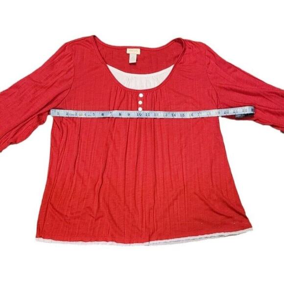 Chico's Women's Red White 3/4 Sleeve Layered Look Soft Knit Blouse Size 2 US L - Picture 5 of 9